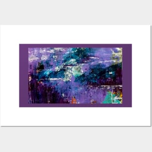 Purple blue and green with touch of white abstract river scape painting Posters and Art